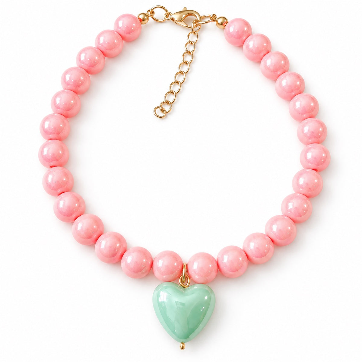 Candy Heart Bead Necklace for Photos - Pastel Pink