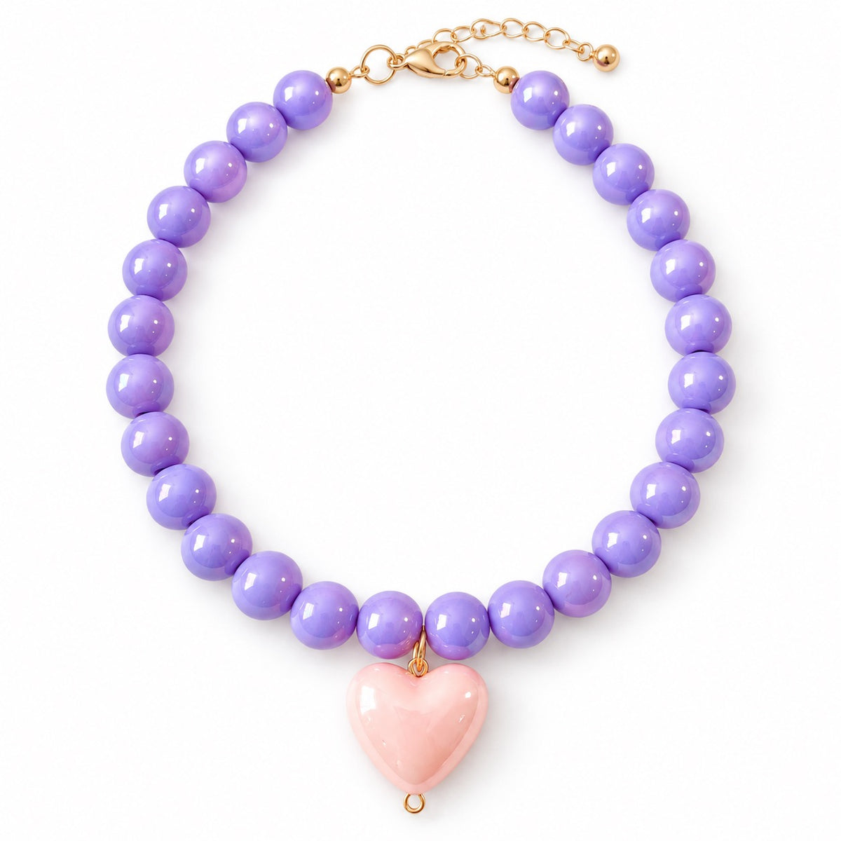 Candy Heart Bead Necklace for Photos - Lavender Purple
