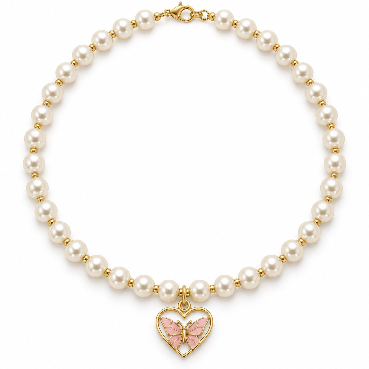 Butterfly Heart Photo Necklace - Soft Pink