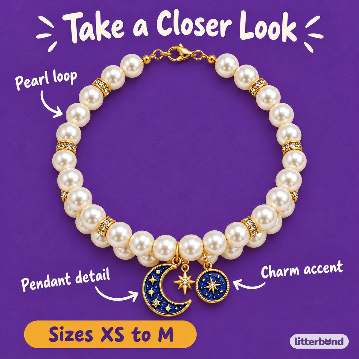 Celestial Pearl Necklace for Photos - close-up details