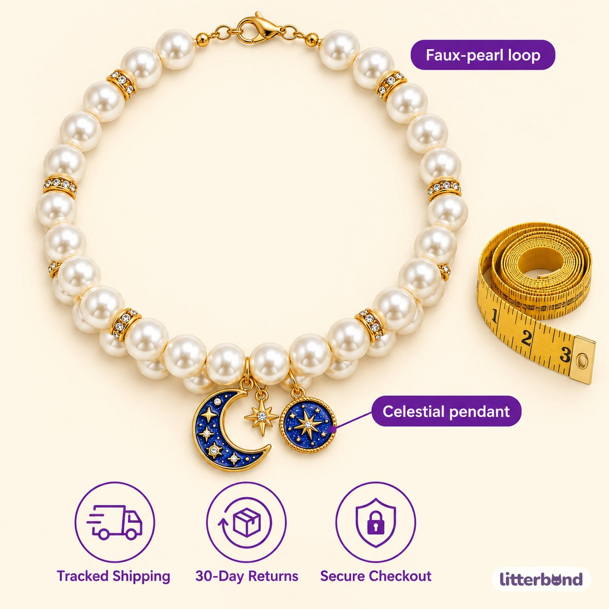 Celestial Pearl Necklace for Photos - size and details