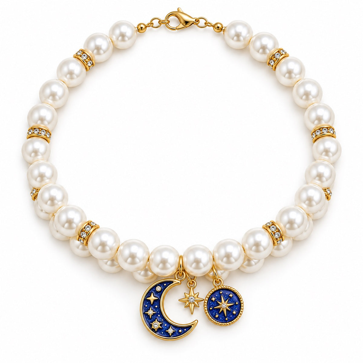 Celestial Pearl Necklace for Photos - Moon and Star