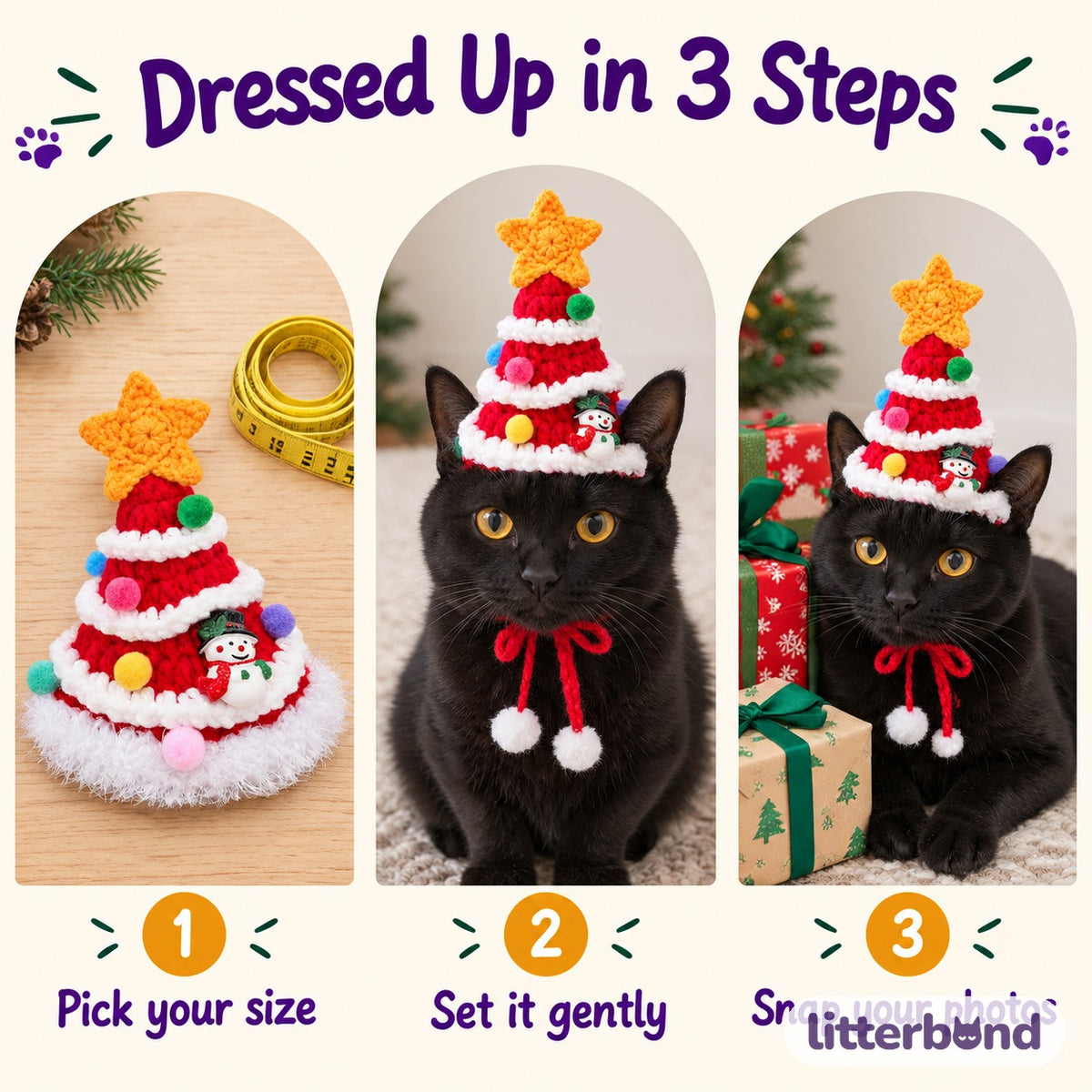 Chunky Knit Christmas Tree Hat how to put it on