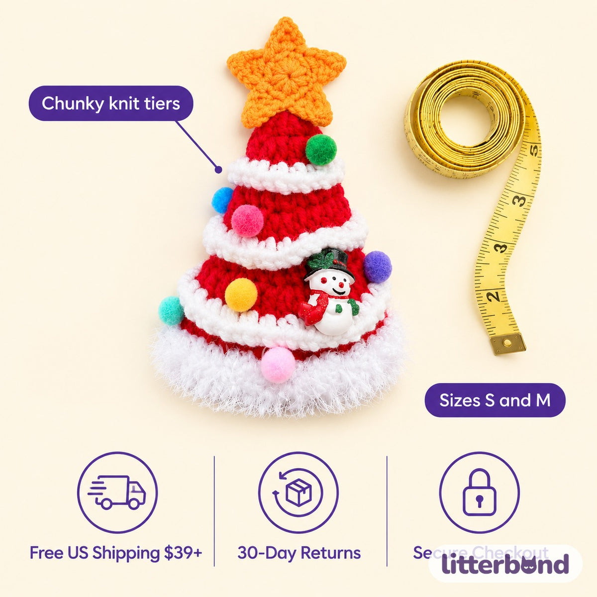 Chunky Knit Christmas Tree Hat size guide