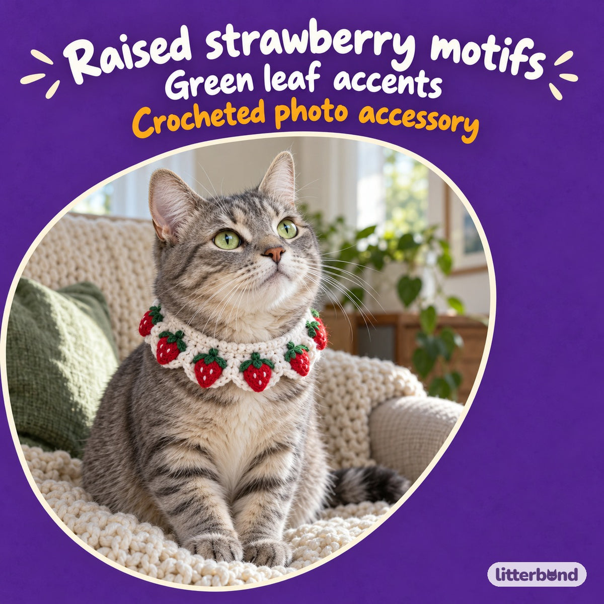 Strawberry Crochet Collar for Photos on a cat