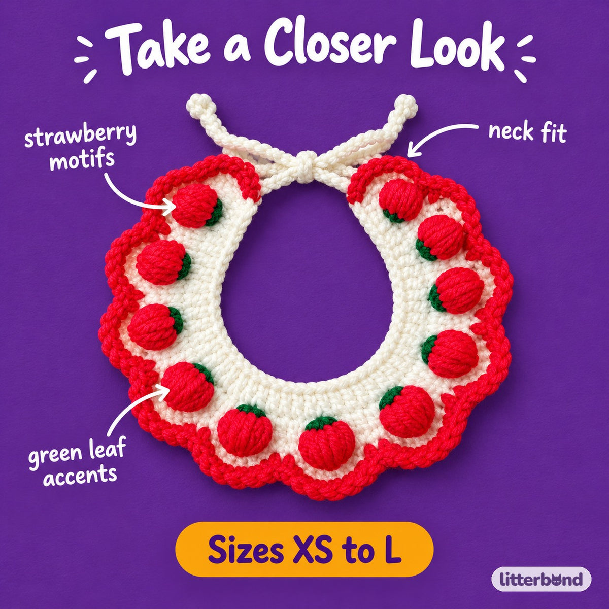 Strawberry Crochet Collar for Photos - close-up details