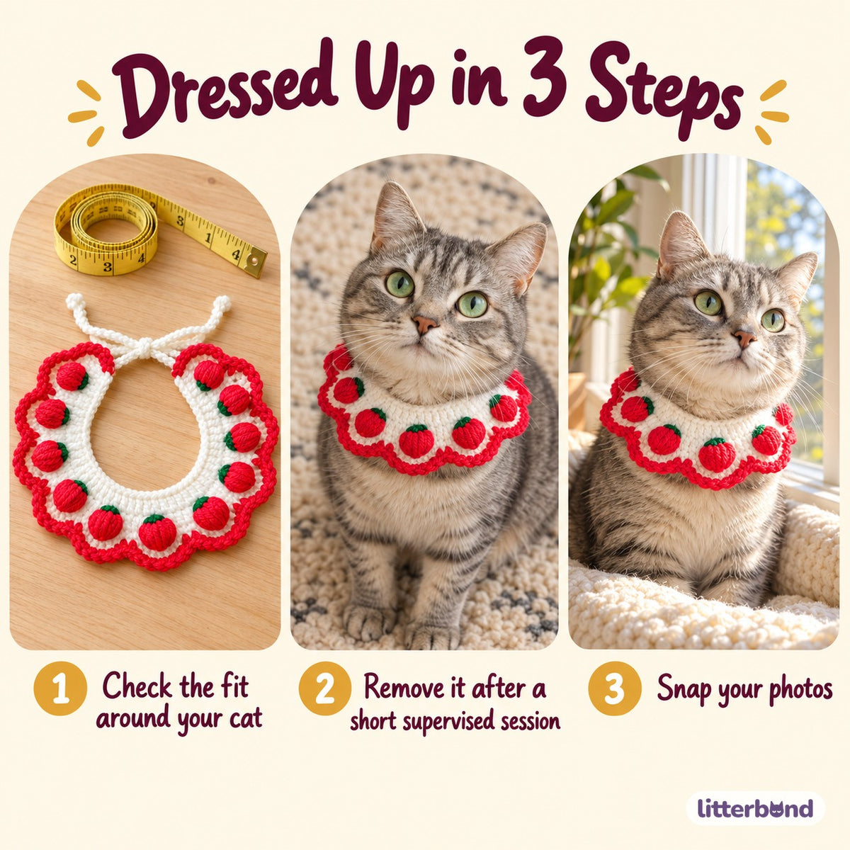 Strawberry Crochet Collar for Photos - how to put it on