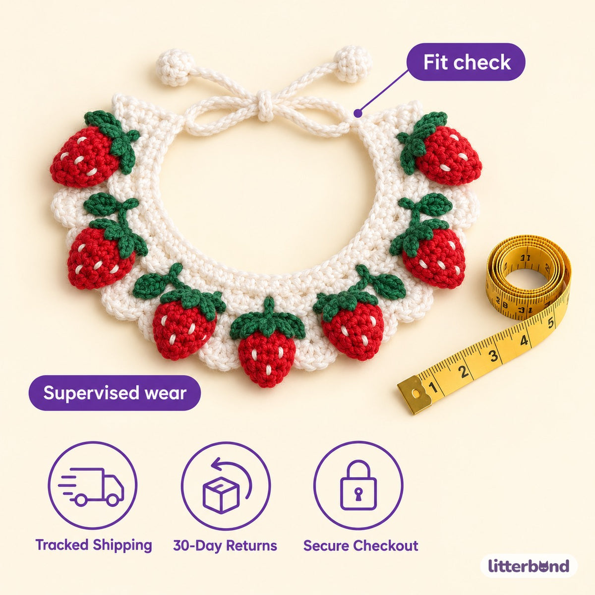 Strawberry Crochet Collar for Photos - size and details