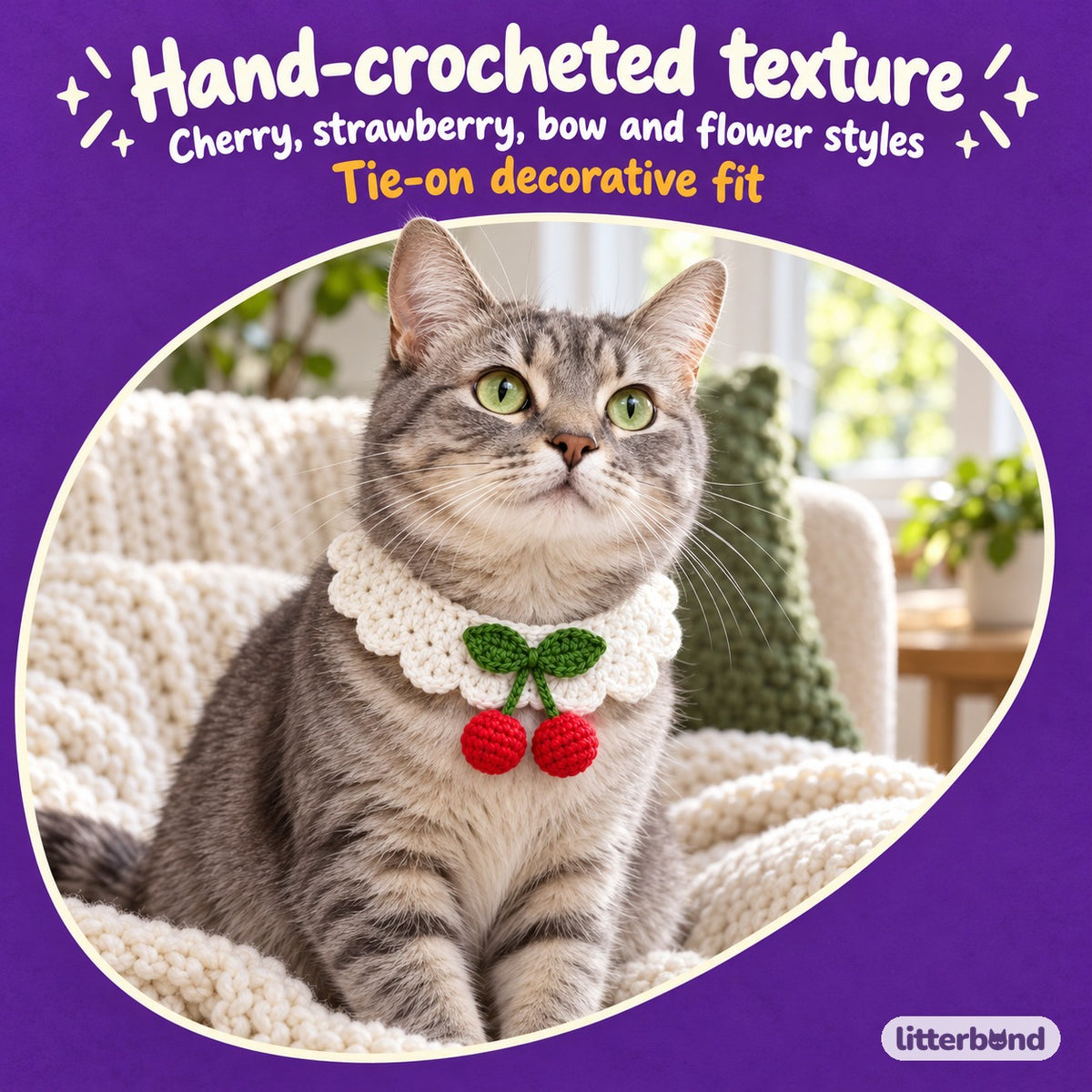 Crochet Fruit Collars for Photos on a cat
