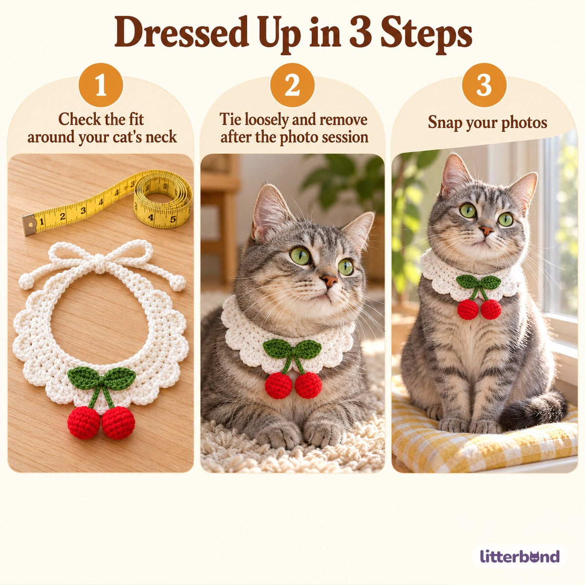 Crochet Fruit Collars for Photos - how to put it on