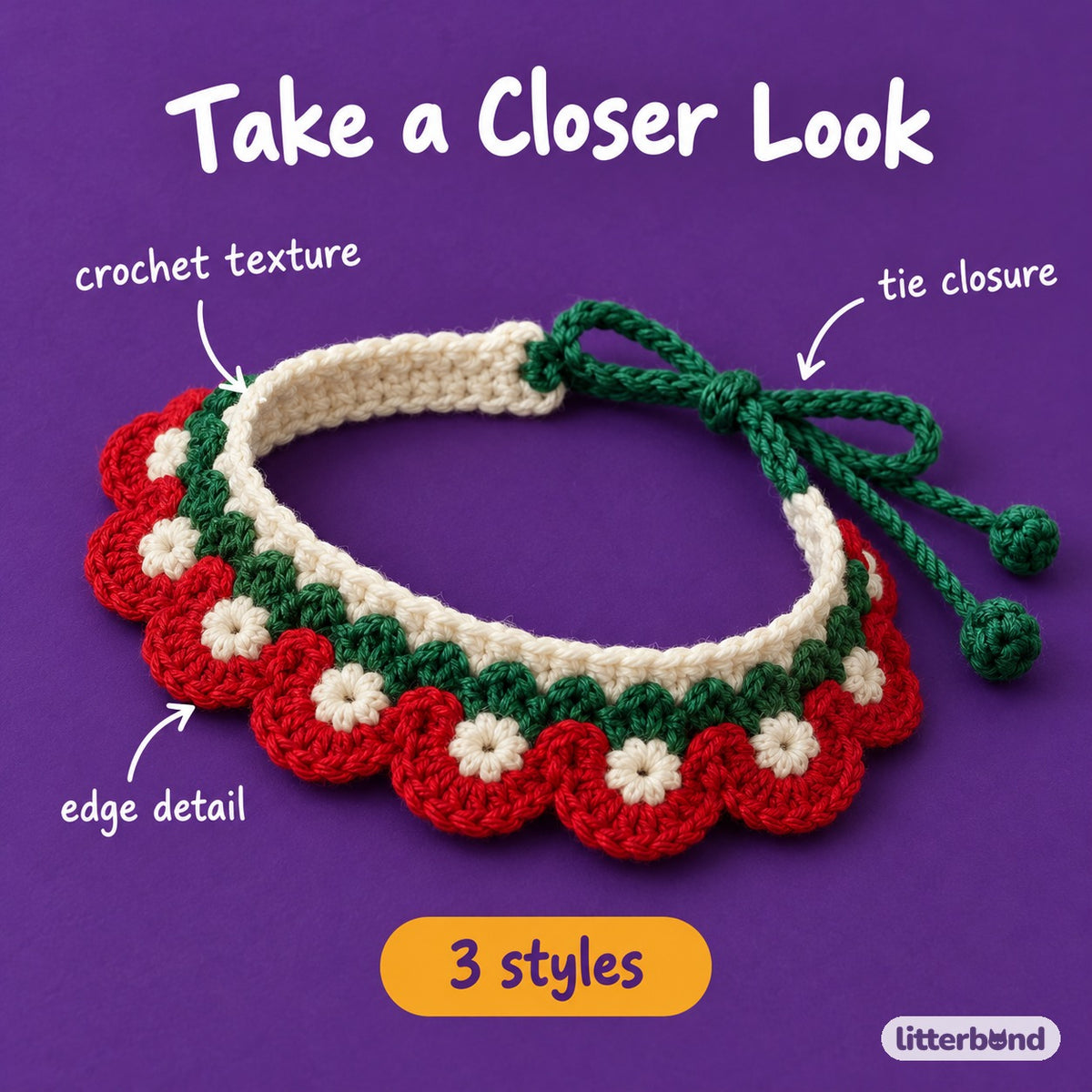 Tricolor Crochet Flower Collar - close-up details