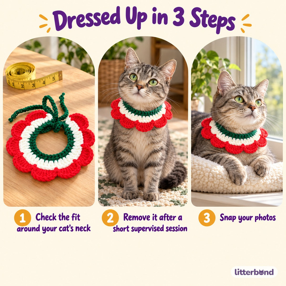 Tricolor Crochet Flower Collar - how to put it on