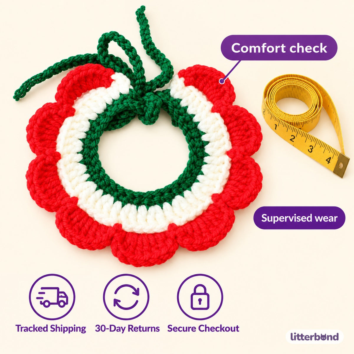 Tricolor Crochet Flower Collar - size and details