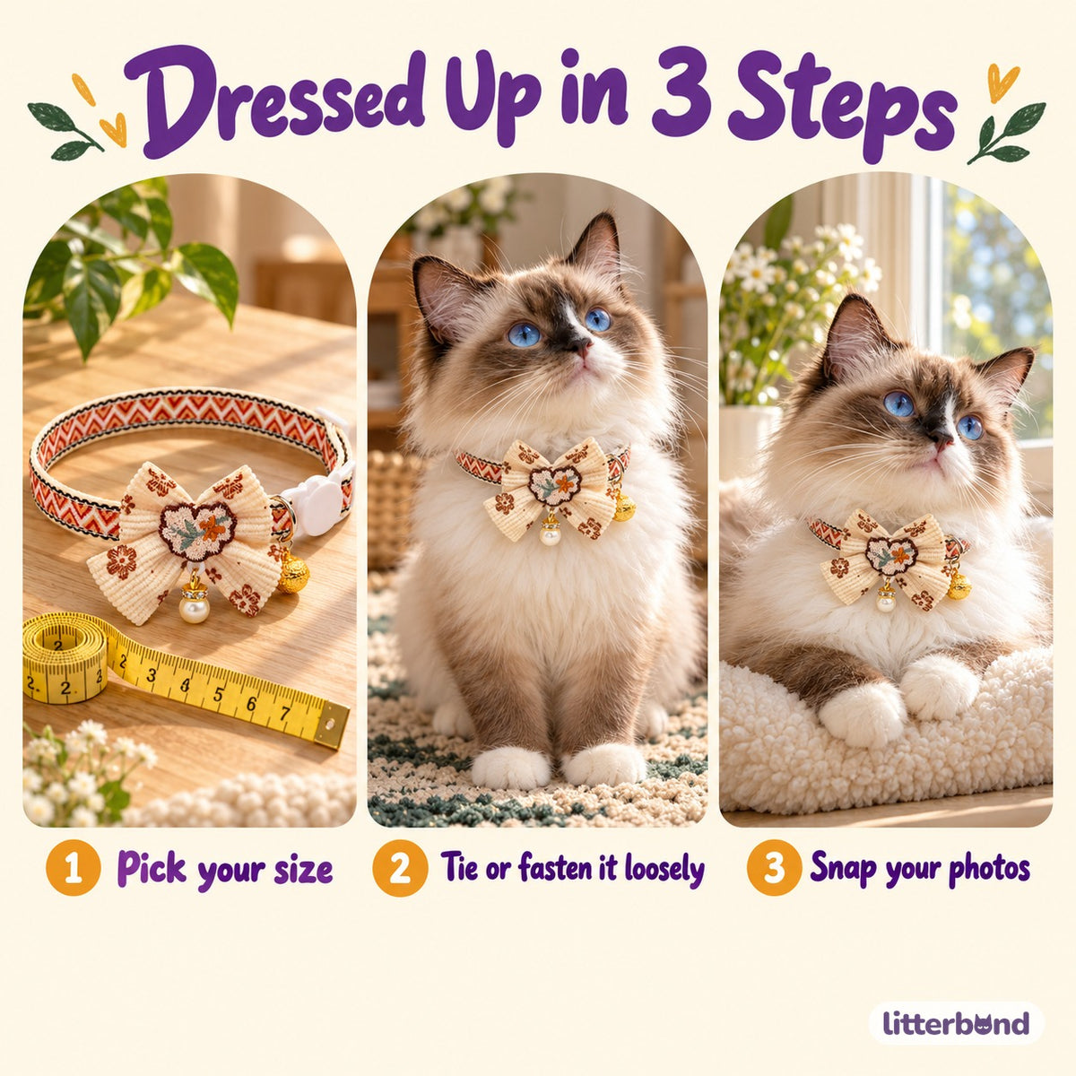 Decorative Lace Bow Bell Collar - how to put it on