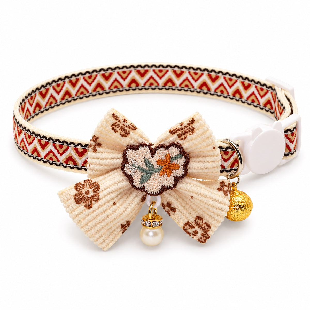 Decorative Lace Bow Bell Collar - Embroidered Flower Butterfly