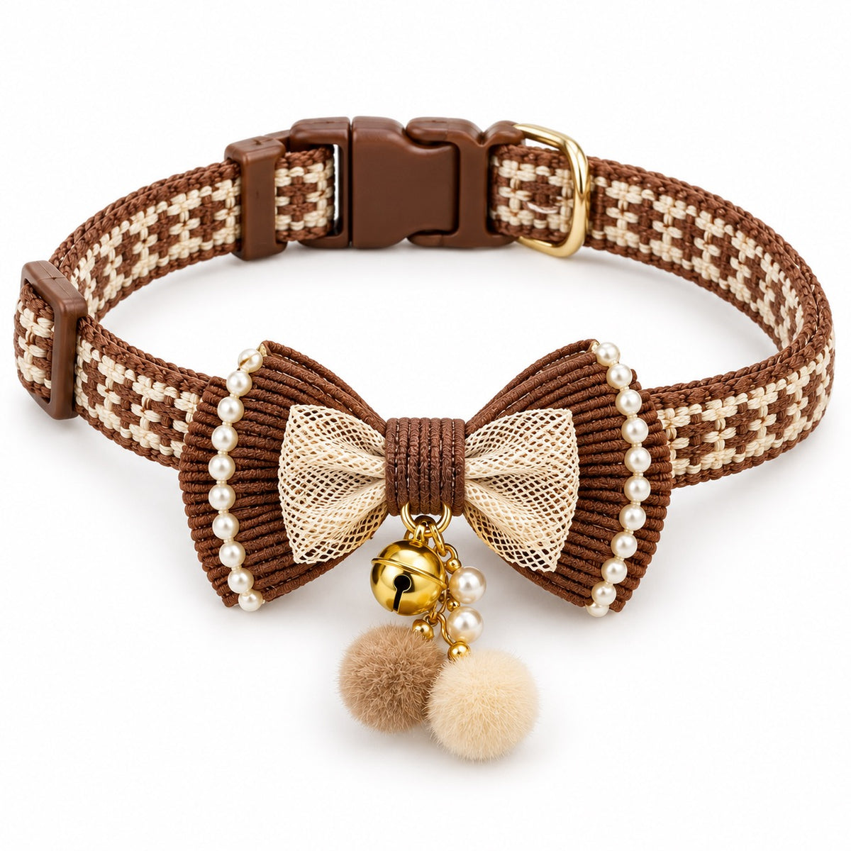 Decorative Lace Bow Bell Collar - Pom-Pom Bow