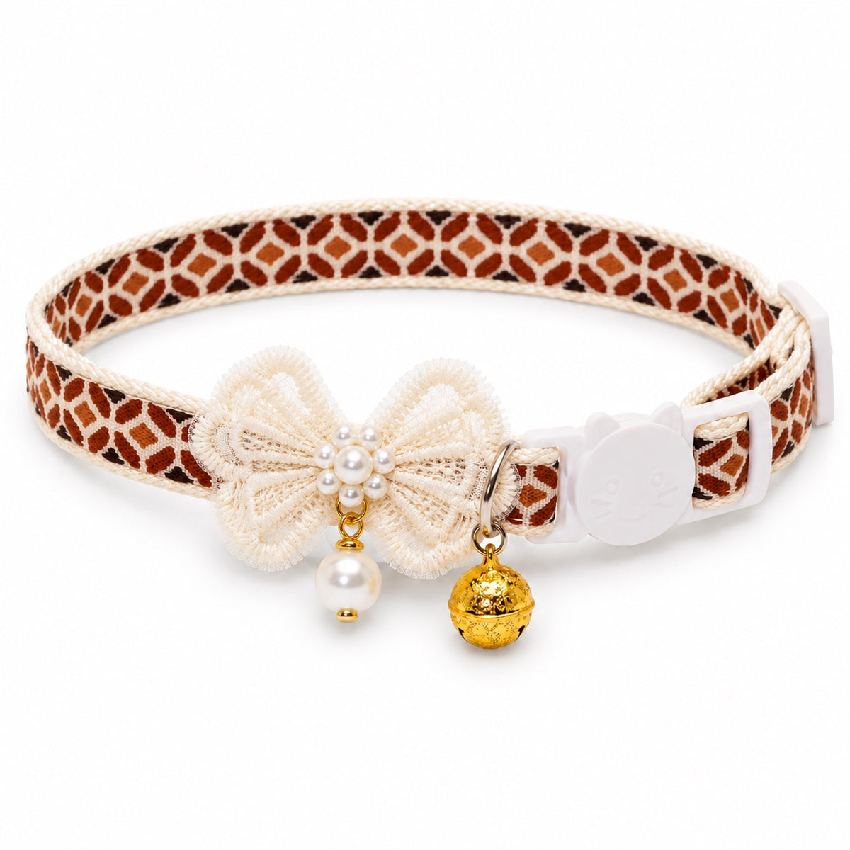 Decorative Lace Bow Bell Collar - Pearl Lace Butterfly