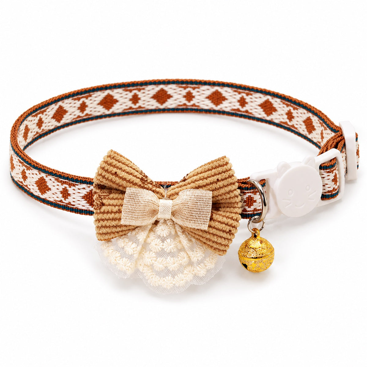 Decorative Lace Bow Bell Collar - Striped Lace Bow