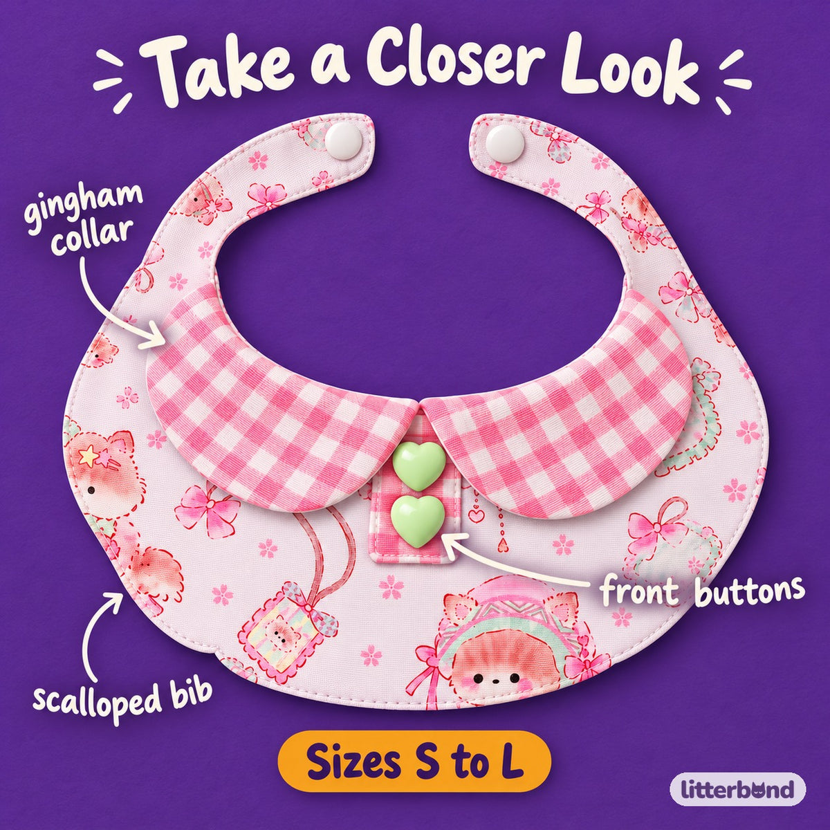 Pastel Gingham Photo Bib Collar - close-up details