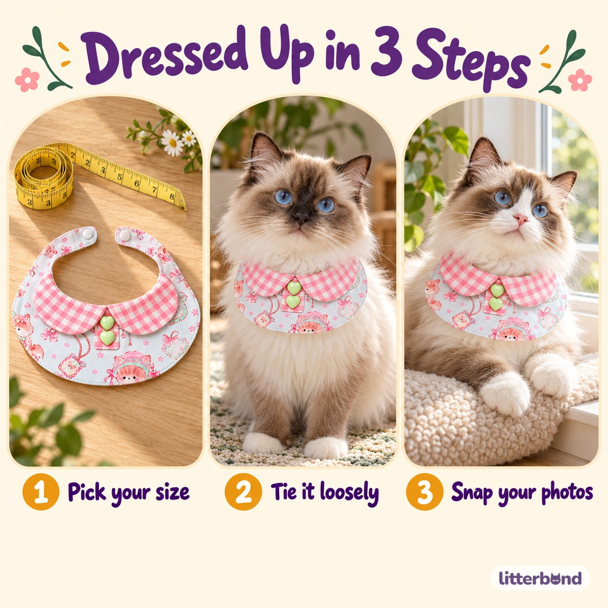 Pastel Gingham Photo Bib Collar - how to put it on