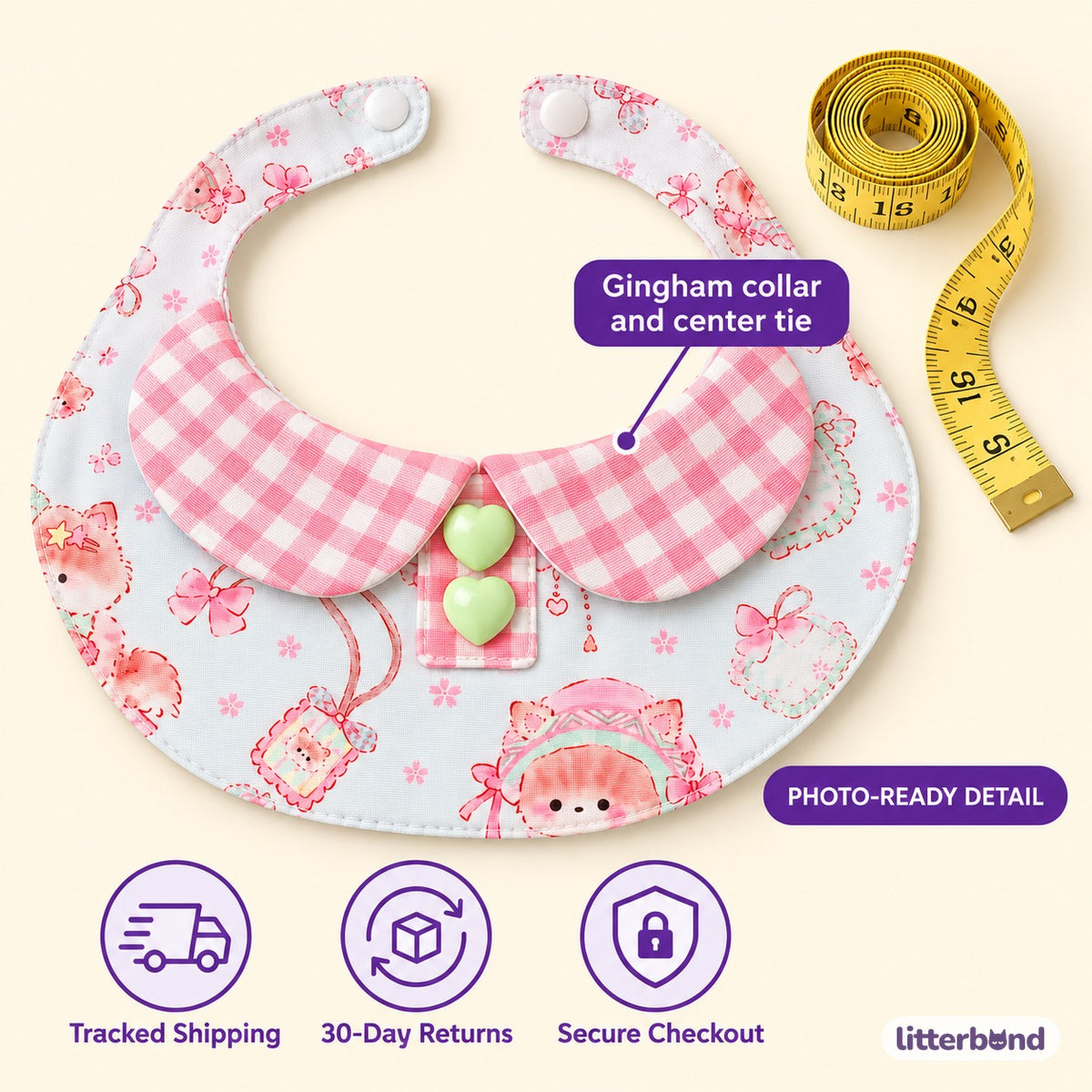 Pastel Gingham Photo Bib Collar - size and details