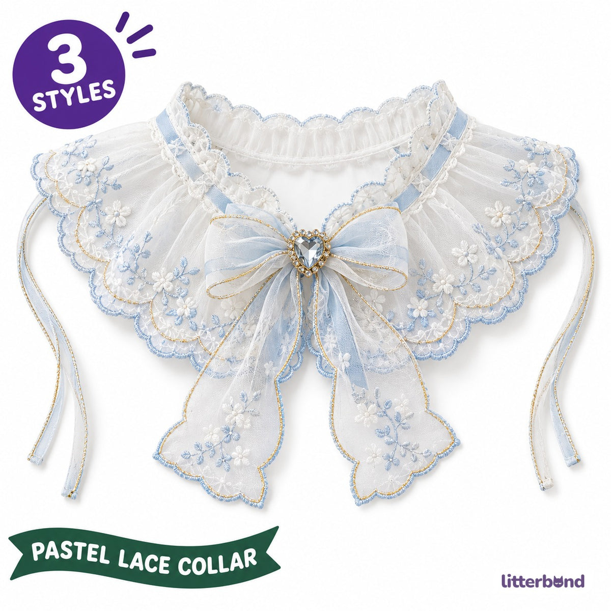 Pastel Lace Jewel Ruffle Collar