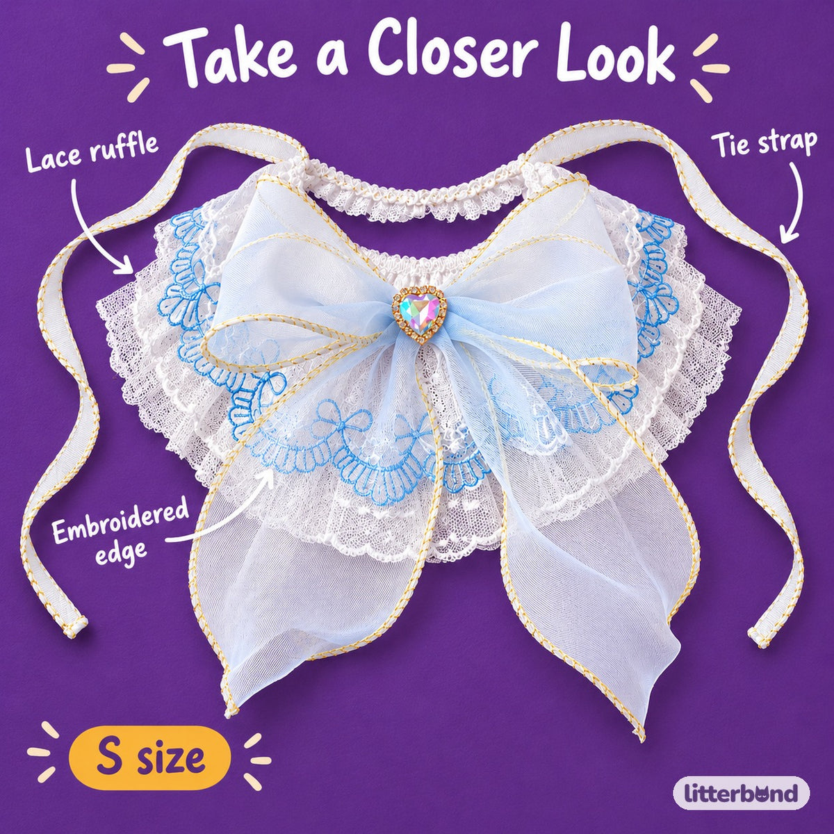 Pastel Lace Jewel Ruffle Collar - close-up details