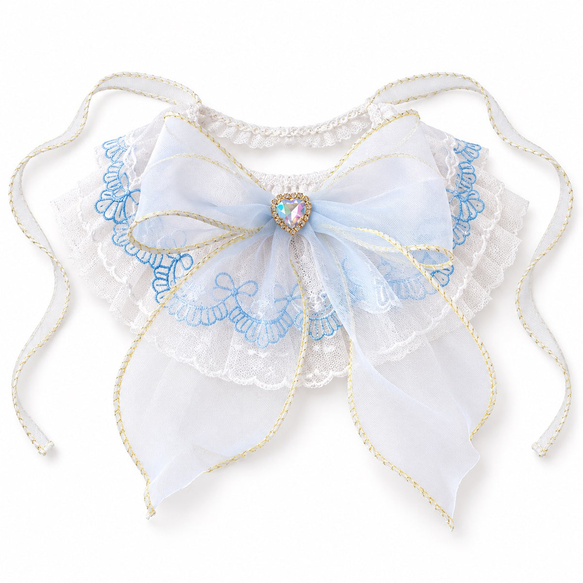 Pastel Lace Jewel Ruffle Collar - Blue Lace