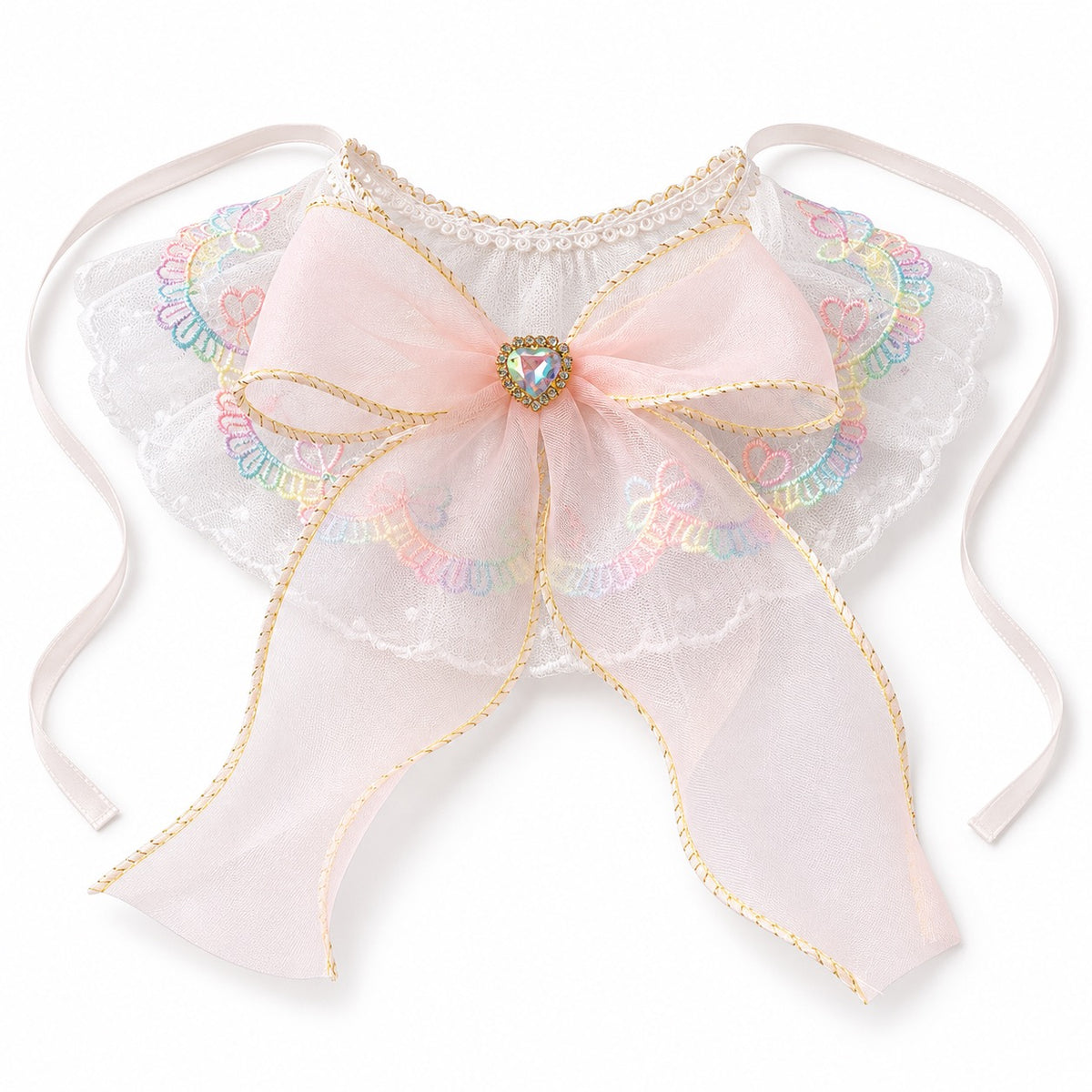 Pastel Lace Jewel Ruffle Collar - Pink Lace