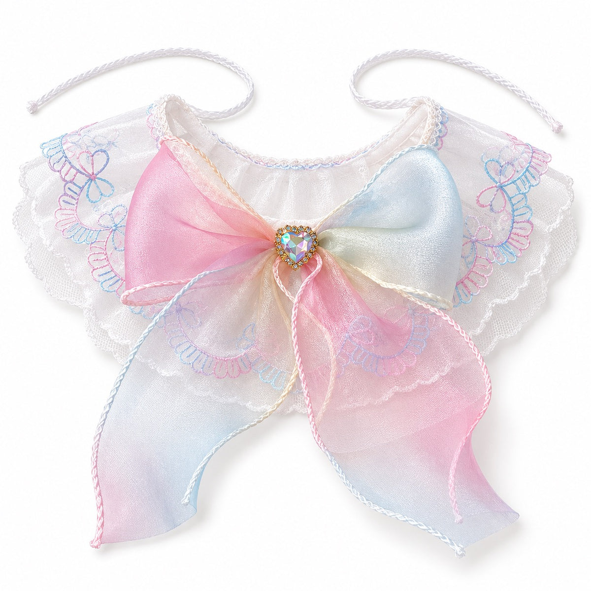 Pastel Lace Jewel Ruffle Collar - Rainbow Lace