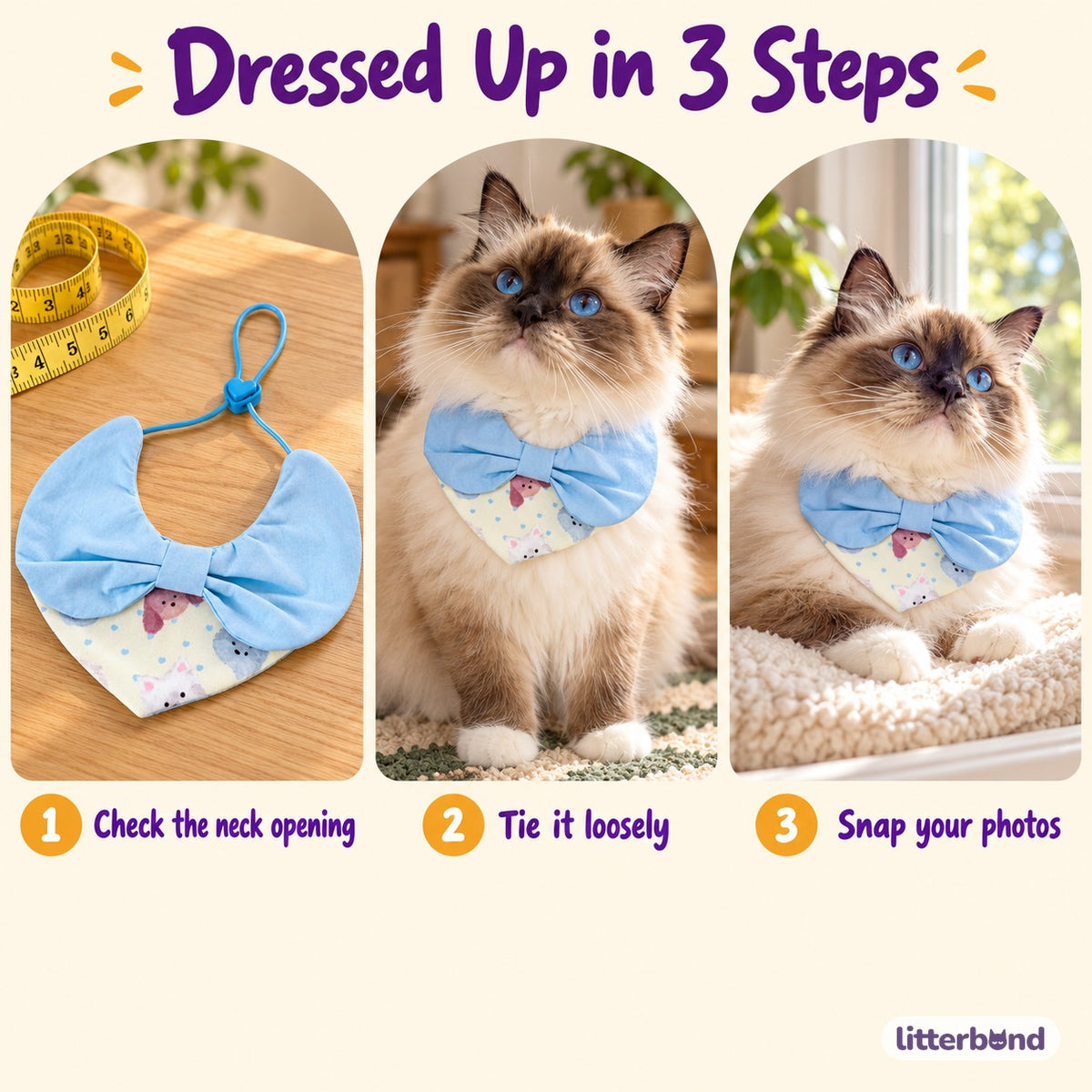 Pastel Blue Bow Bib for Photos - how to put it on