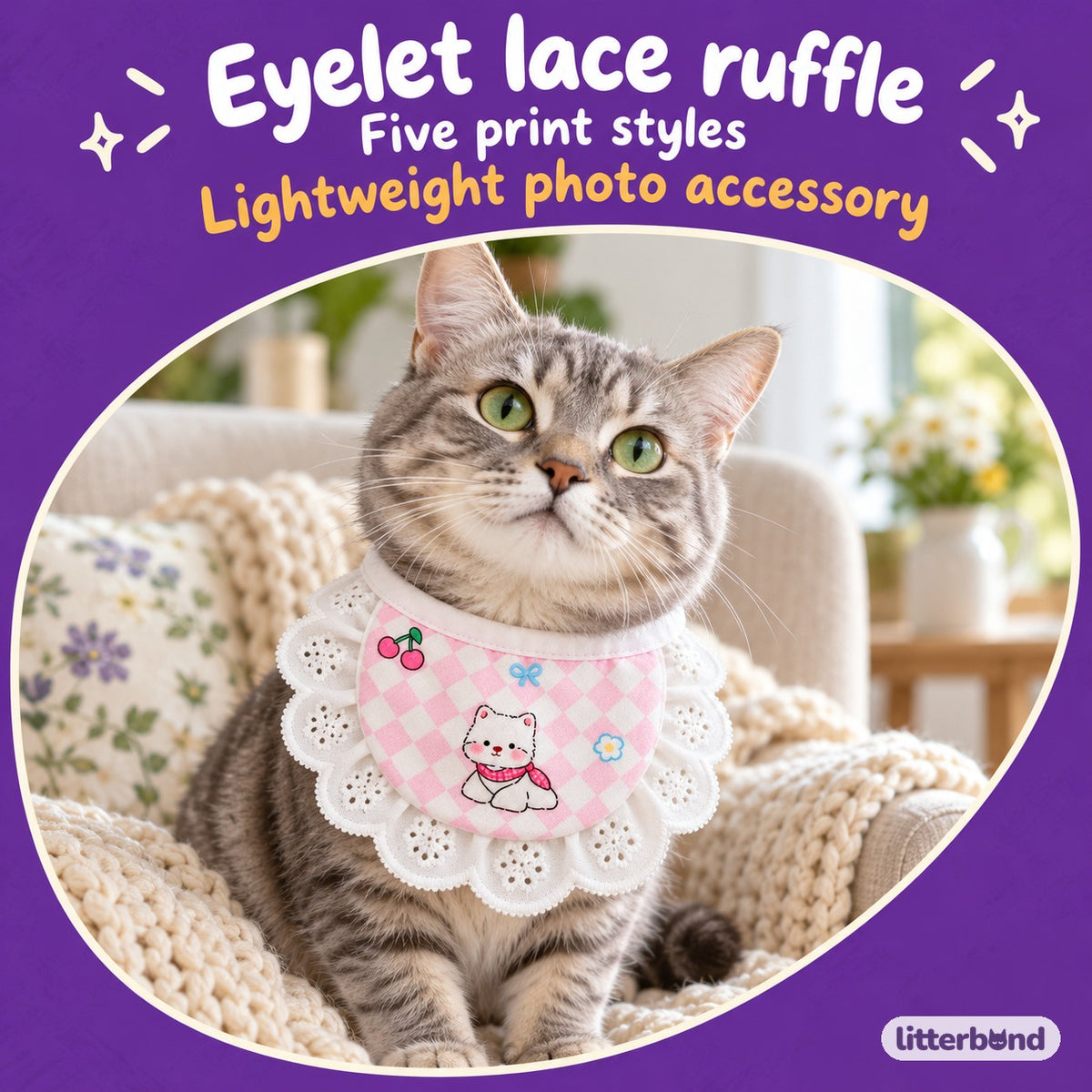Printed Lace Bib Collar for Photos on a cat