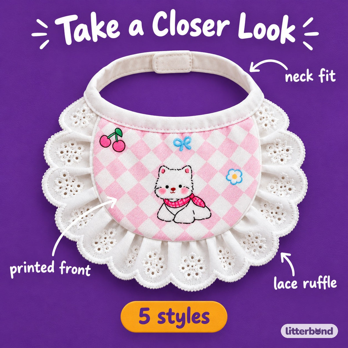 Printed Lace Bib Collar for Photos - close-up details