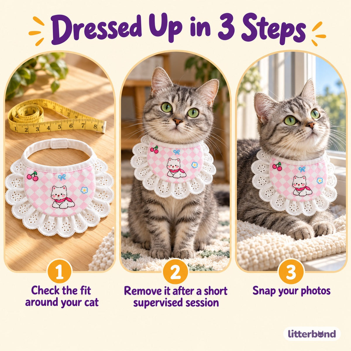Printed Lace Bib Collar for Photos - how to put it on