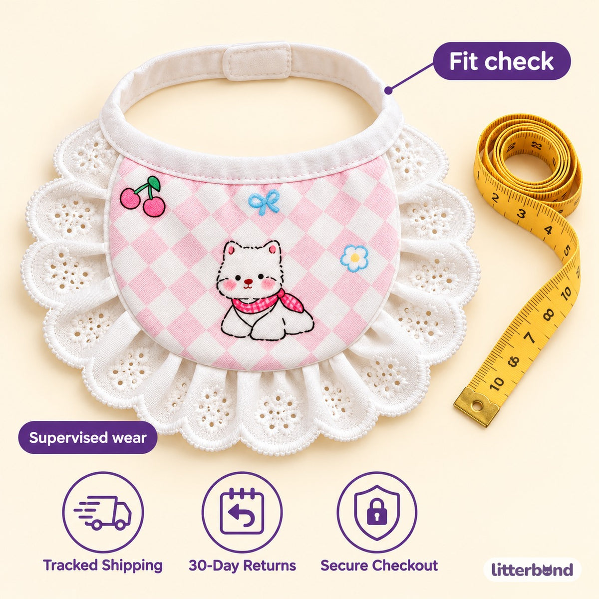 Printed Lace Bib Collar for Photos - size and details