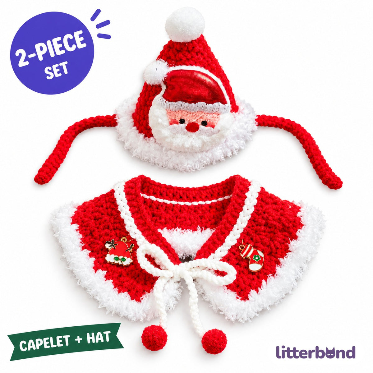 Crochet Christmas Capelet & Hat Set