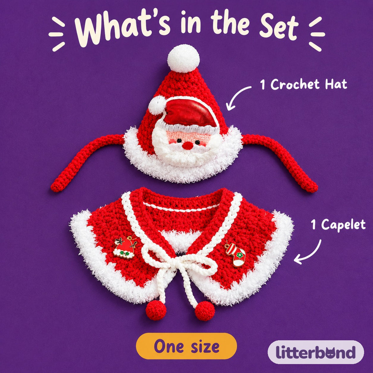 Crochet Christmas Capelet & Hat Set closer look