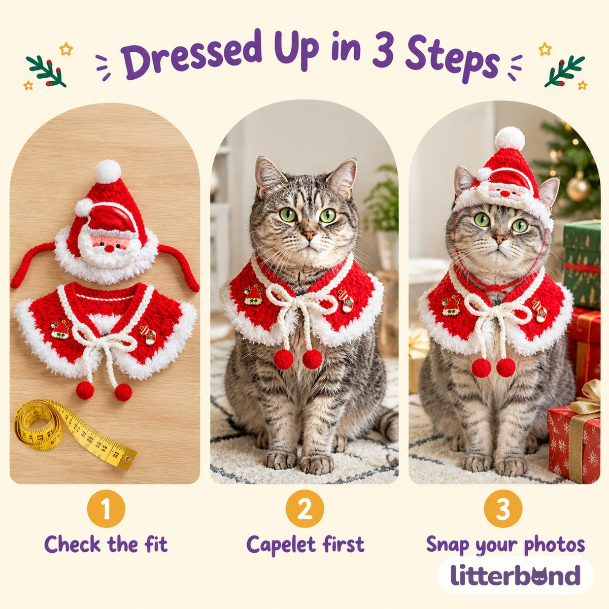 Crochet Christmas Capelet & Hat Set how to put it on