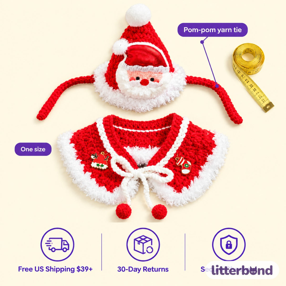 Crochet Christmas Capelet & Hat Set size guide