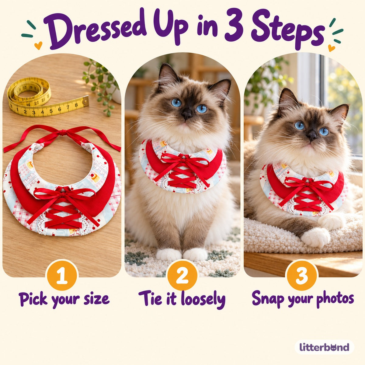 Printed Bow Bib Collars for Photos - how to put it on