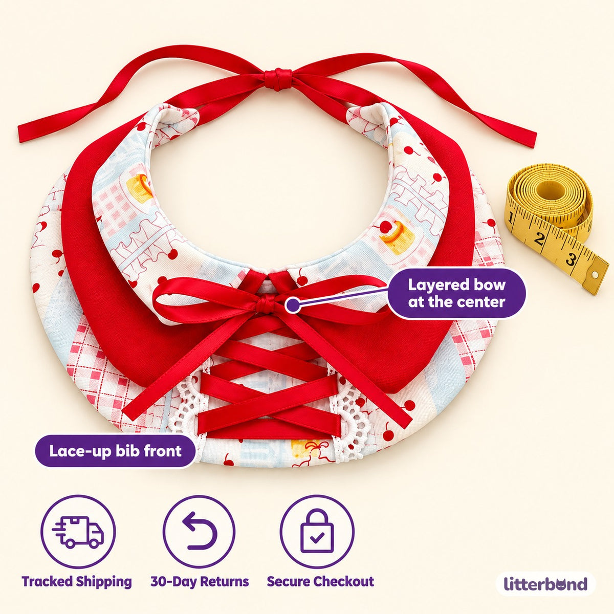 Printed Bow Bib Collars for Photos - size and details