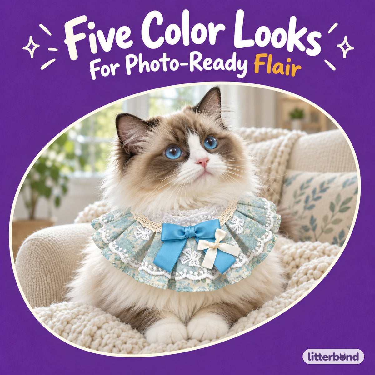 Pastel Floral Tie-On Photo Bib on a cat