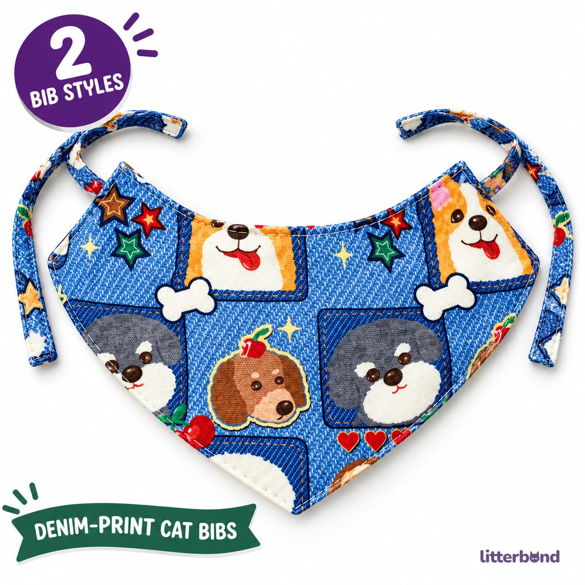 Denim-Print Bib Collars for Cat Photos