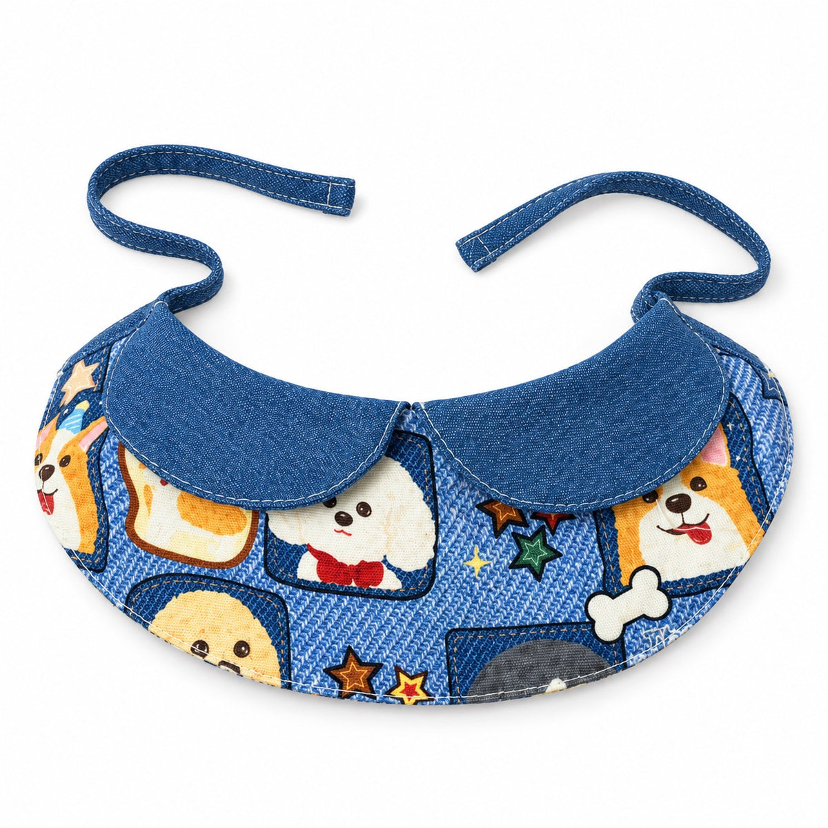 Denim-Print Bib Collars for Cat Photos - Denim Round Bib Collar