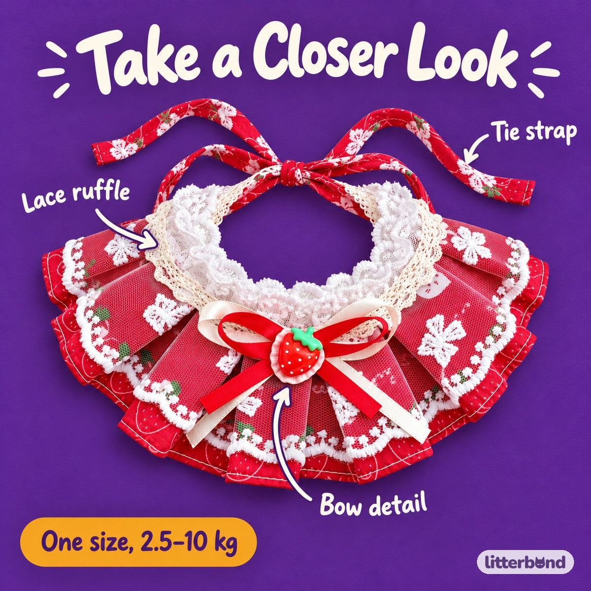 Lace Ruffle Bow Bib Collar for Cat Photos - close-up details