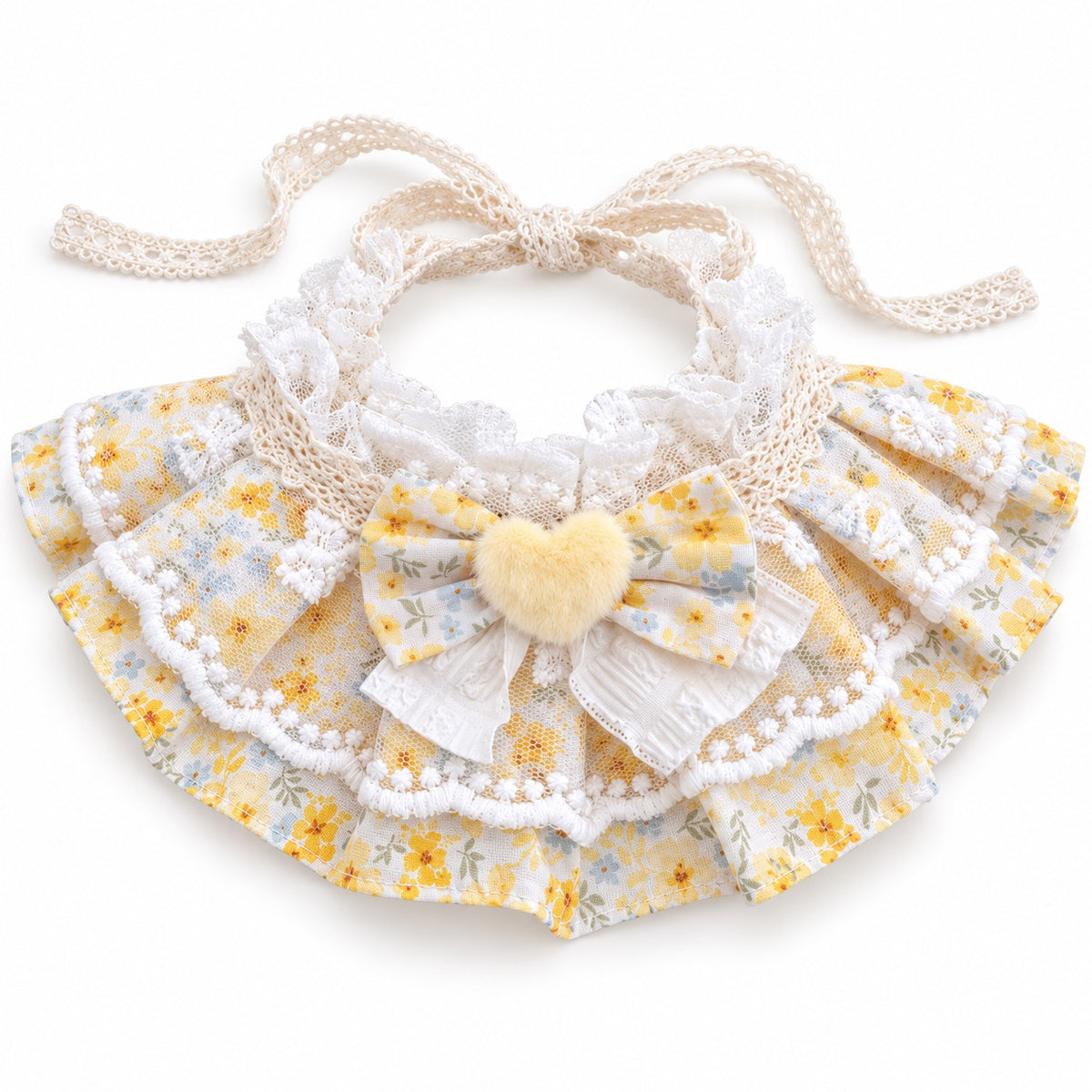 Lace Ruffle Bow Bib Collar for Cat Photos - Yellow Heart