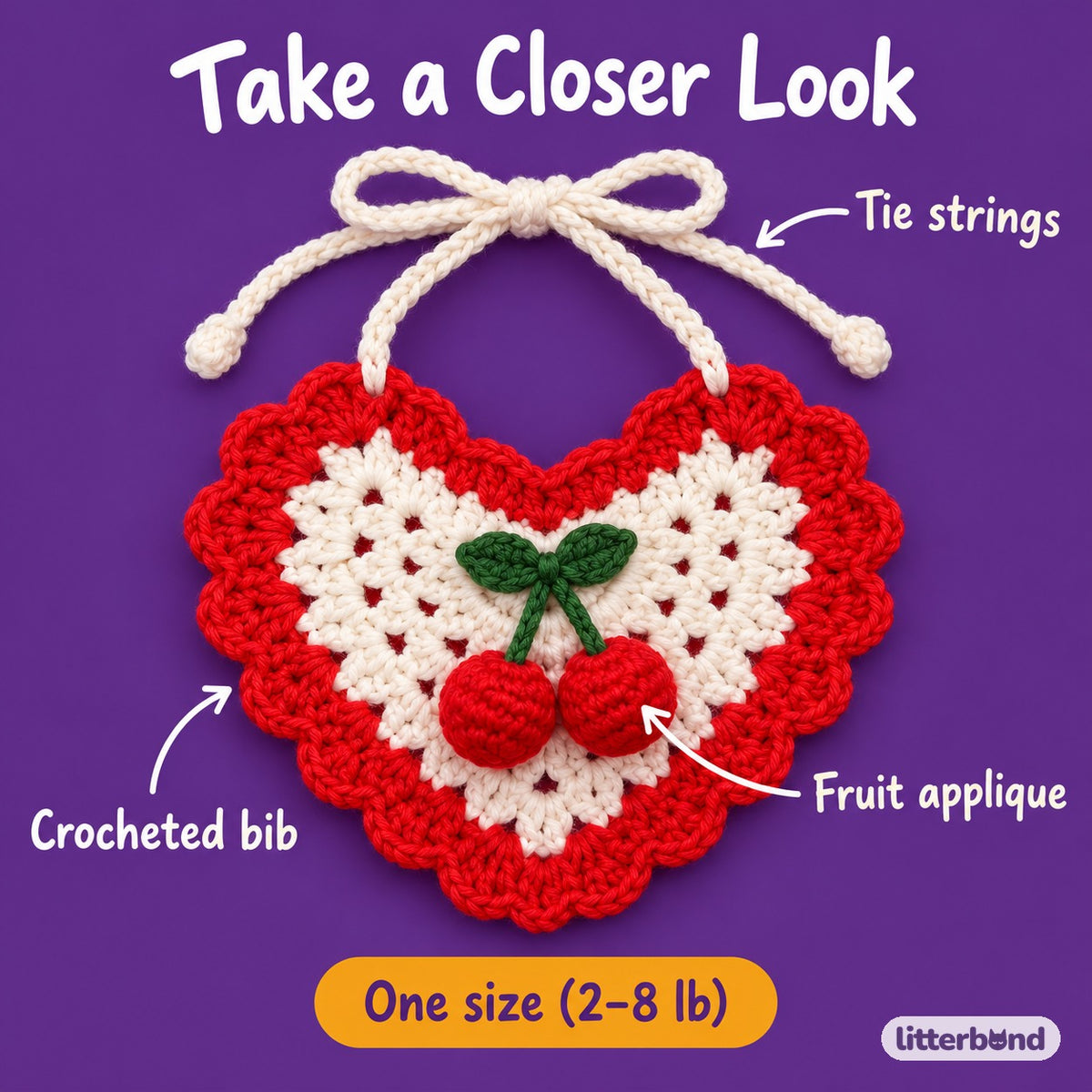 Crochet Fruit Bibs for Photos - close-up details
