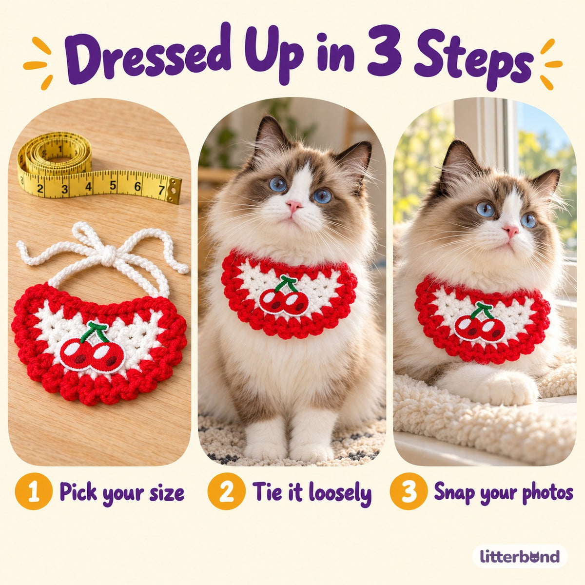 Crochet Fruit Bibs for Photos - how to put it on