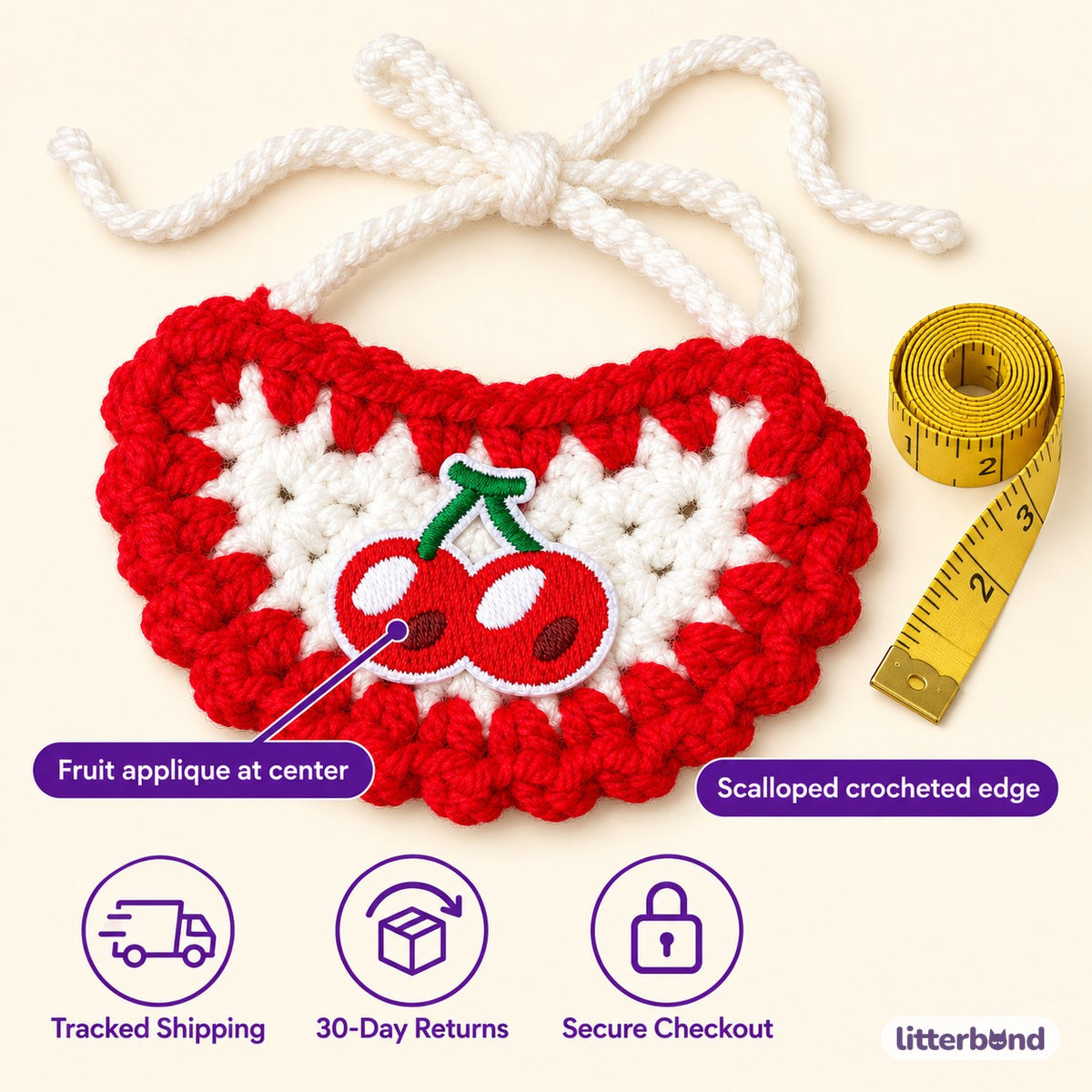 Crochet Fruit Bibs for Photos - size and details