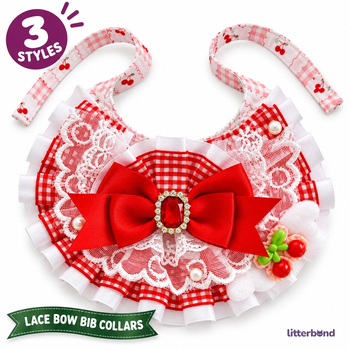 Jeweled Lace Strawberry Bib Collars